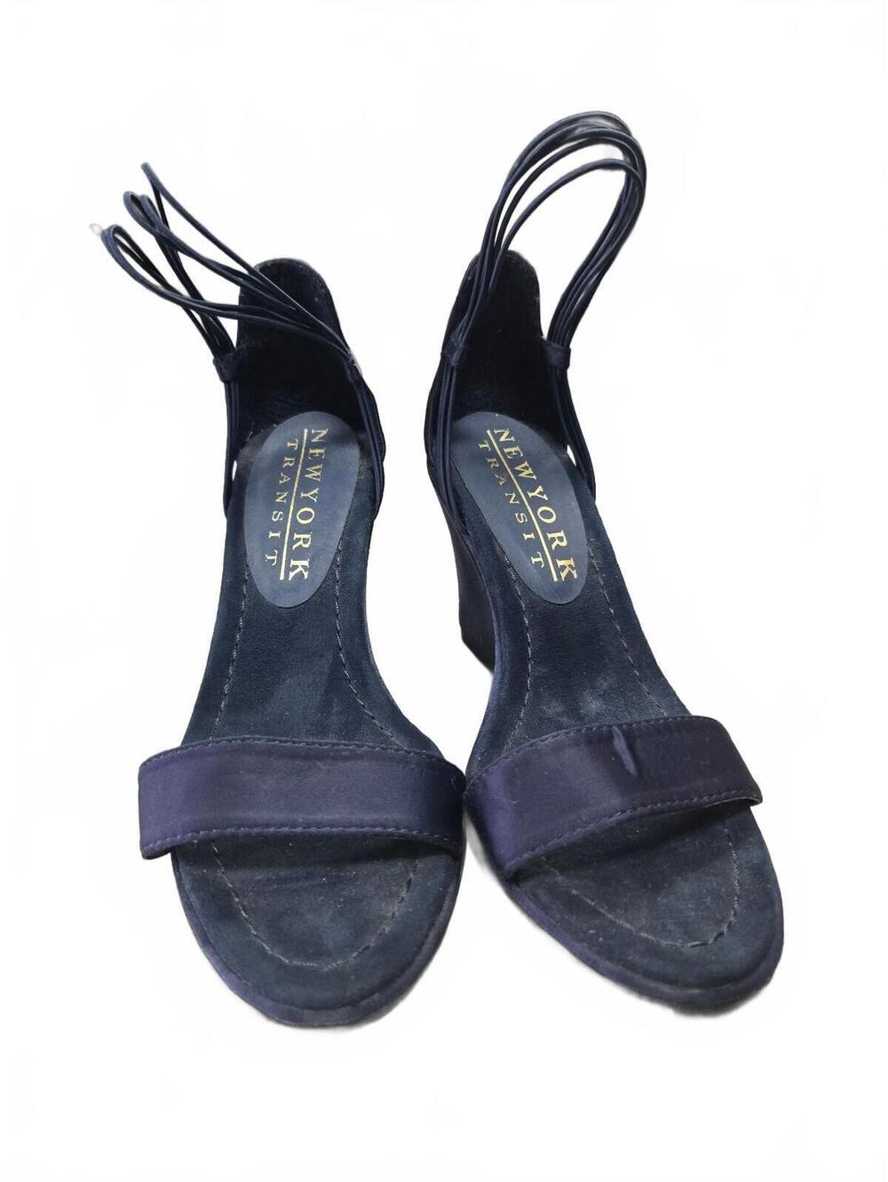 New York Transit Women's Navy Blue Wedge Sandals with Ankle Straps